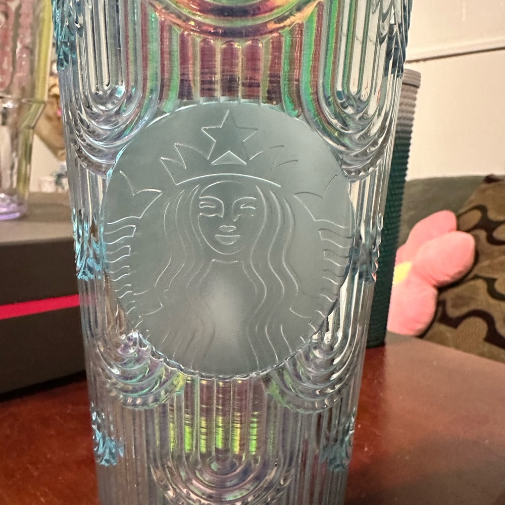 Starbucks Iridescent Blue Glass Art Tumbler